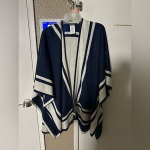 Lauren Ralph Lauren Navy and Cream Striped Wrap Poncho